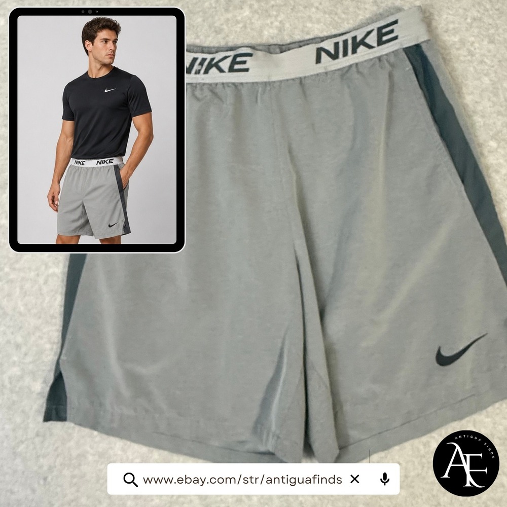 Nike Mens Dri-FIT Athletic Training Shorts Gray XL Elastic Waistband Pocket